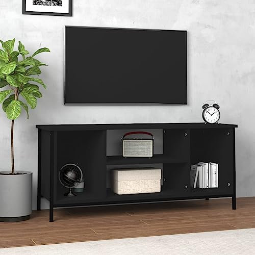 Homgoday Meuble TV pour salon, meuble TV noir 102 x 35 x 45 cm en bois multicouche, table pour TV, meuble TV salon, meuble bas pour TV de salon industriel, support TV