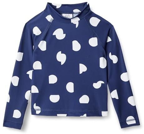 Amazon Essentials Maglietta Rashguard a Maniche Lunghe da Ragazza, Blu Scuro a Pois Astratti Avorio, S