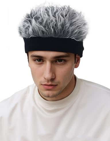 SEAUR Neuheit Haar Schirmmütze Visier Hut mit Stachelperücken Männer Kurze Haare Perücke Stirnband Outdoor Perücke Hut