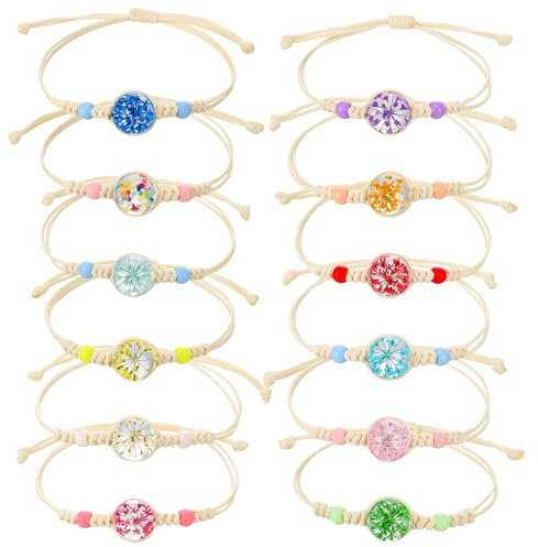 Halinuia Lot de 12 Bracelets d'amit ié Tressés Réglables pour Enfants et Filles, Fleurs Colorées Tissées à la main Bracelet Cadeau Anniversaire pour fille 6, 7, 8, 9, 10 ans