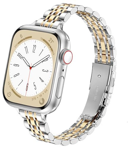 wipalor Slim Stainless Steel Strap Compatible with Apple Watch Straps Women 46mm 45mm 44mm 42mm 49mm, Metal iWatch Strap, Ladies Band for Apple Watch Series 11 10 9 8 7 6 5 4 3 2 SE Ultra-Silver/Gold