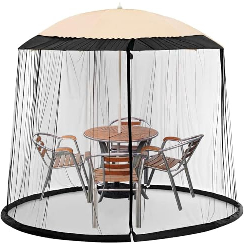 Moskitonetz Für Sonnenschirme, Verstellbares Moskitonetz 300x230cm Terrassenschirm, Fliegengitter Mückennetz Schirmmückennetz Terrassenschirm-Netz Mit Reißverschlusstür Für Gartenschirm, Terrasse