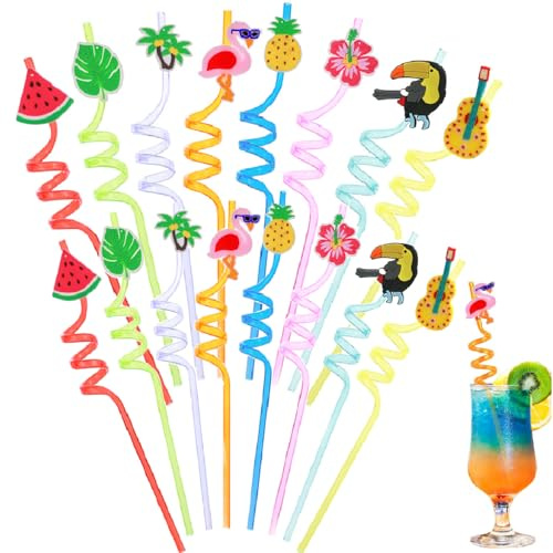 BetterJonny 16 Pcs Pailles en Plastique, Pailles Spirale Animaux Réutilisables pour Fête d'Enfants, Taille 26cm x 0.5cm, Thème Mer, Matériau Plastique de Haute Qualité