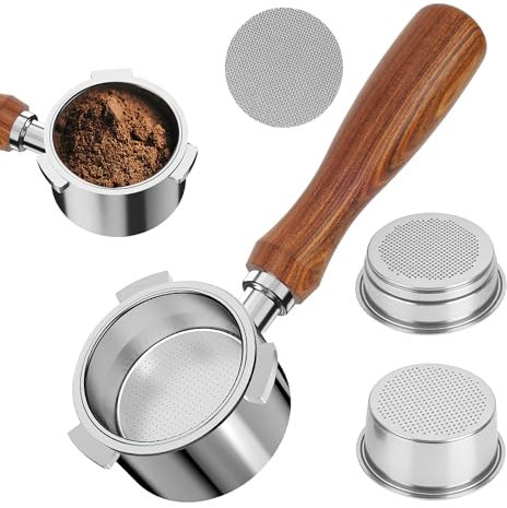 Cafetera de 51mm para DeLonghi Dedica EC680/EC685 cafetera, Cafetera de 51mm con 2 cestas de filtro de acero inoxidable, colador de disco y mango de madera al ácido rojo para DeLonghi DedicaEC785/EC82