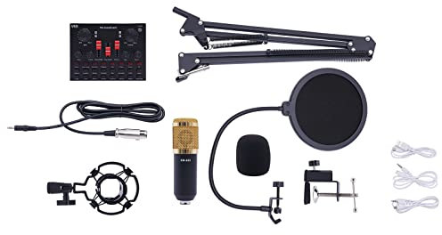 Wiyuer Podcast Bündeln USB Kondensator Mikrofon VBS Soundkart Kit mit Schockhalterung Mikrofonarm Popschutz für Live Streaming YouTube Gaming 14.5 * 11 * 3cm