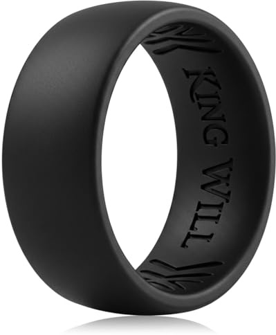 King Will Men's Silicone Wedding Band - 1.8mm Ultra Thin Ring with Black Metallic Shimmer | Comfort Grip Inner Design | Hypoallergenic Rubber Ring for Gym, Work, Travel Size X 1/2 (12)