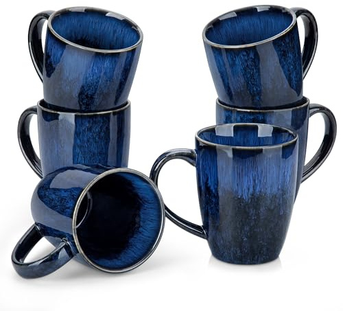 vancasso STARRY Ceramic Coffee Mug Set of 6, 16 Oz Tea Cups with Handle for Latte, Tea, Cappuccino, Milk, Cocoa, Microwave&Dishwasher Safe, Blue