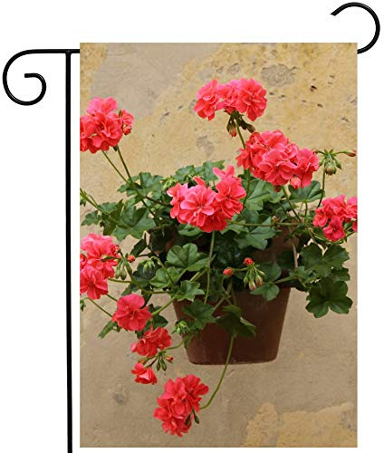 Gartenflagge Blumen Pflanzen Rosa Geranien An Der Wand Hofbanner Lustiger Willkommensfahne Strapazierfähiges Rasenbanner Für Draußen Rasen Balkone 30X45Cm
