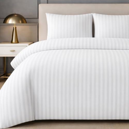 Lazzaro Satin Stripe Double Duvet Set - Premium Hotel Quality Quilt Cover Double Bedding Set 3 Pcs - Hypoallergenic Ultra Soft Double Duvet Cover With Zipper Closure