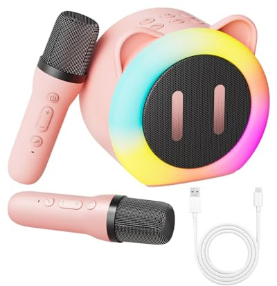 Karaoke Machine Kids 2 Microphones, Mini Portable Karaoke Machine with RGB LED Light, Presents Microphone Girls Kids Toys for 3-12+ Year Old, Teenage Boy Gifts for Birthday, Christmas, Party, Home