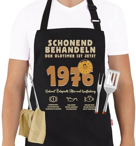 1976 Grillschürze 50 Geburtstag Mann, Küchenschürze als Geschenk zum 50. Geburtstag, Kochschürze Schonend behandeln Oldtimer ist 50, Geburtstagsgeschenke für Männer Ehemann Papa Freund Kollege
