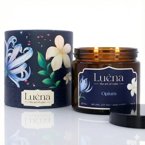 Luéna - Opium | Candela Profumata Premium 250 ml | Fatta a Mano | Durata 55 Ore | Regalo Perfetto per Casa e Relax