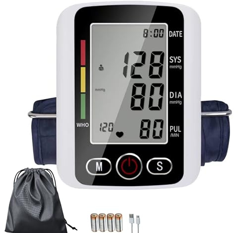 TradeProvider® Automatic Arm Blood Pressure Monitor with Large Display, Battery & Carry Bag | Accurate Digital BP Machine Portable Upper Arm Cuff Monitor with Memory for Home, Travel & Elderly (White)