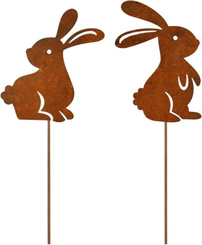 EnixwH 2 Stück Edelrost Gartenstecker Gartendeko Osterdeko Oster Rost | Hase Stecker Roststecker Bauernhof für Outdoor Terrasse Balkon Blumentopf Frühling Ostergeschenke Rost Hase Baumstecker