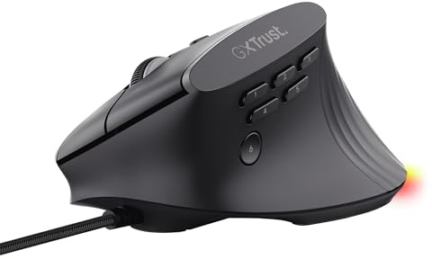 GXTrust 145 Rexxa Souris Gamer Verticale avec Boutons Programmables, 12.8k DPI, Souris Ergonomique Gaming Filaire, Éclairage RVB, Câble USB-A 1,7 m, Repose-Pouce, Logiciel Inclus, Noir