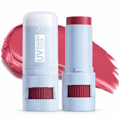 Cream Blush Stick SPF 50+, Pink Blusher, Creamy Blushers for Cheeks Make Up-Rose Multiuse Cream Blusher Stick for Buildable Dewy Colour, Lip and Cheek Pink Blush for Travel Makeup & Everyday Glow