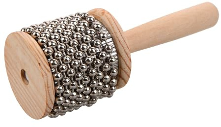 Small Wooden Cabasa Percussion Instrument for Toddlers and Children | Beige Finish, Stainless Steel Details, Portable Lightweight Design, Kid-sized Hand Percussion for Practice