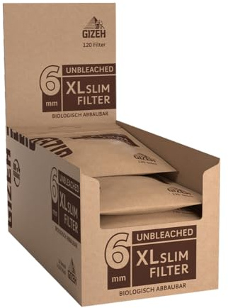 Gizeh Unbleached XL Slim Filter, Ø 6 mm – 10 Beutel á 120 Filter | Extra lange Eindrehfilter, 19 mm auf Zellulose-Basis - ungebleicht & ungefärbt für puren Genuss
