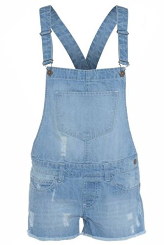 Womens Ladies Denim Style Dungaree Shorts Dress Jumpsuit Size 8 10 12 14 16 (Size 10, Light WASH)