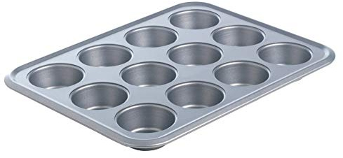 mastrad F97014 Moule 12 Muffins Métal Revêtement Antiadhésif, Gris, 37 x 29 x 3,5 cm