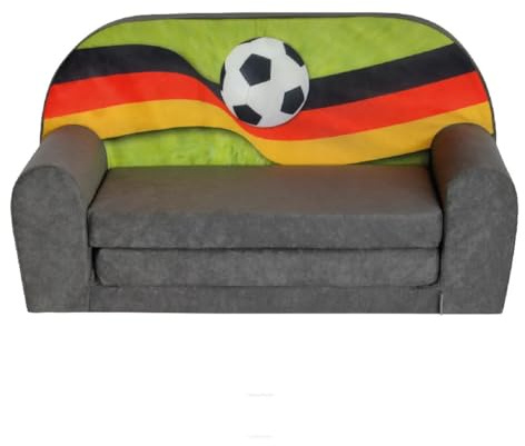 FORTISLINE Kindersofa MINI ausklappbar 78 x 40 x 45 cm - Kindercouch aus Mikrofaser mit Liegefläche 104 cm, abnehmbarem waschbarem Bezug, Oeko-TEX Standard 100, FANZONE Football DE