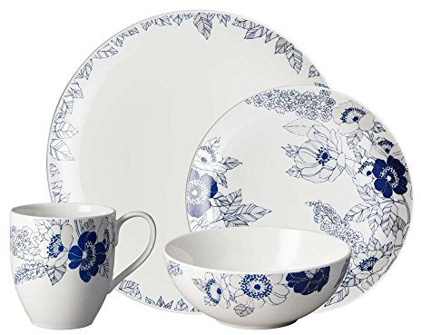 Denby 16-Piece Monsoon Fleur Tableware Set, Fine China, Cream, 30 x 31 x 30 cm