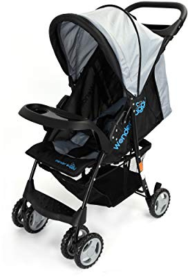 Wonder Buggy ROADMATE Multi Position Compact Stroller with Round Canopy, Basket and Toy Tray (Black)