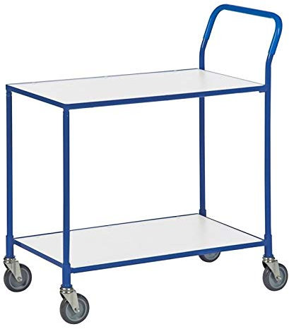 Tischwagen - Rollwagen - mit 4 Lenkrollen - Tragfähigkeit 150 kg - kunstoffummantelter Schiebebügel in 6 Farben (Weiß mit Bremse)