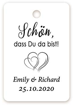 100x PERSONALISIERT Doppelherz Hochzeit Gastgeschenk Anhänger - Schön, dass Du da bist! Geschenkanhänger,40mmx60mm Hochzeit Party Danke Anhängeetiketten für Tischdeko,Tüten,Danksagungen - Tag 031