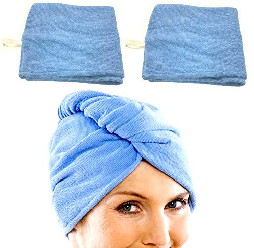 2er Set Kopfhandtuch Haarturban Blau Haartrockentuch Handtuch Damen Kopftuch Haar Turban Trockenhaube Haarhandtuch