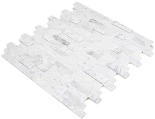 Selbstklebende Mosaikmatte Verbund Naturstein Carrara Optik für WAND KÜCHE Fliesenspiegel Thekenverkleidung, Mattengröße: 275x300 = 0,08 qm, Steingröße: 275x300x4-6 mm - 1 Matte