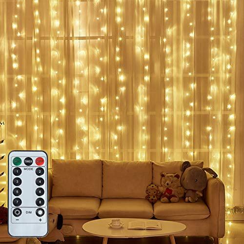 JMTGNSEP LED String Light 300 LED Lights 8 Modes Control Decoration USB Powered Waterproof Lights for Curtain Christmas Bedroom Party Wedding Home Garden1(9.8ft X 9.8ft ，Warm White) 1