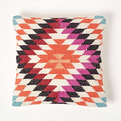 Homescapes Buntes Kelim Kissen Manila, Deko-Kissen 45x45 cm, Teppich-Kissen mit Füllung, handgewebtes Kissen mit Muster