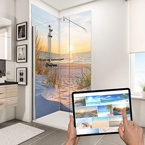 Schulte DecoDesign mit individuellem Fotomotiv über Eck, Duschrückwand, Wandverkleidung, große Stock-Motivauswahl, verschiedene Größen und Oberflächen