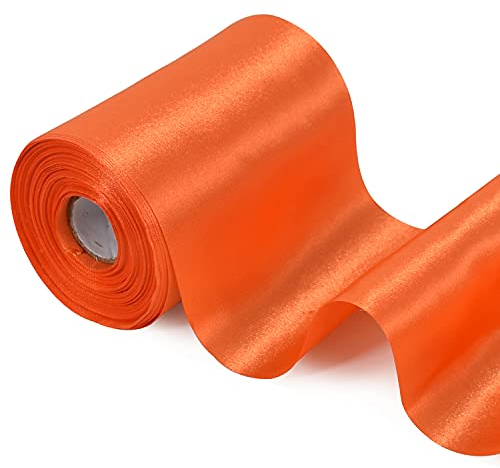 TONIFUL Wide satin ribbon-for Gift Wrapping Christmas Tree Halloween Thanksgiving Wedding Car Chair Pageant Sashes Grand Opening Festival Party Decor-Orange Ribbon-4 Inch x 22 Yards