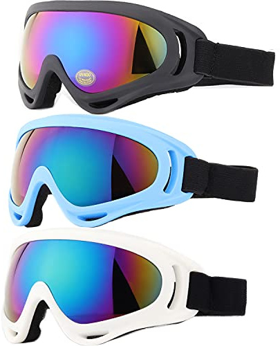 Yidomto Ski Goggles, 3 Pack Anti-Scratch Snow Goggles for Men, Women, Boys, Girls, Kids, Toddlers & Youth, UV 400 Protection for Skiing & Snowboard (Black/Blue/White)