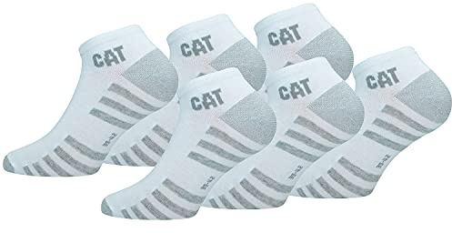 Caterpillar 6 Paia Calzini Sneaker Lunghezza Caviglia - per Qualsiasi Uso - Punta e Talloni Rinforzati - in Cotone (Bianco, 39-42)