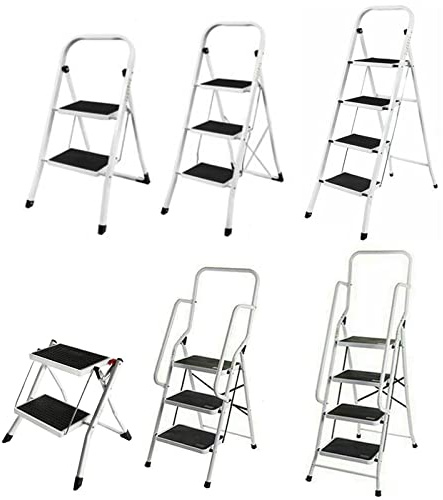 Sgabello 2 Gradini Pieghevole Scaletta Pieghevole in Ferro con Padel Largo e Piedini Antiscivolo, Leggera e Portatile, Capacità 150 kg per Cucina di Casa