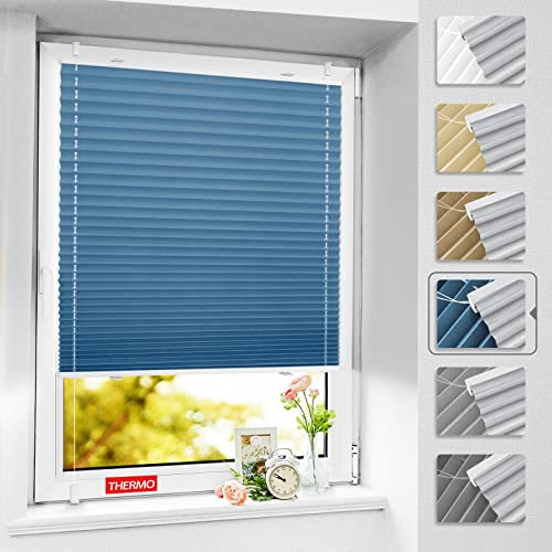 BelleMax Plissee ohne Bohren verdunkelung, Thermo Plisseerollo Klemmfix, Blau 80x110cm(BxH), Verdunklungsplissee 100% lichtundurchlässig für Fenster, Blickdicht Sichtschutz Sonnenschutz