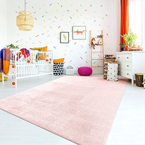 TT Home Alfombra Habitación Infantil De Juego Bebe Lavable Moderna Color Monocromo, Color:Rosa, Tamaño:120x170 cm