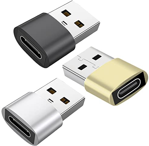USB C Buchse auf USB Stecker Adapter 3 Stück, USB-C zu USB-A OTG Adapter | Kompatibel mit iPhone 13 14 15 16 17, Samsung Galaxy S25 S24 S23, MacBook, PC, im Auto und Mehr (Schwarz Gold Silber)
