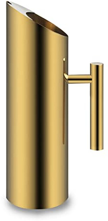 Modern Golden Water Carafe 53oz Polished Stainless Steel Water Jug with Ice Guard Cold Drinking Pitcher for Tea Water Wine Beer Juice