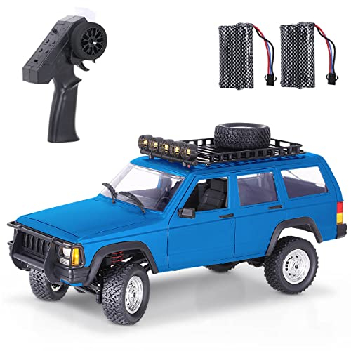 Goolsky MN-78 RC Crawler 4WD 2,4GHz 1/12 Off-Road Gebürstet LKW Geländekletterauto, 7,4V Batterie mit Hoher Kapazität, 3 Offene Türen LED-Licht Geschenke für Kinder Erwachsene (Blau, 2Batterien)