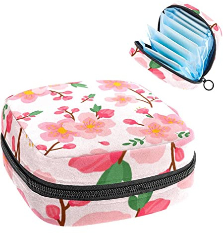 Aufbewahrungstasche für Damenbinden, Menstruationstassen-Tasche, Perioden-Tasche, Organizer für weibliche Pads, Tampons, Beauty Pink Plum Blossom