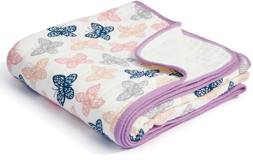 ZPECC Muslin Toddler Blanket Thicker, 47x47 Organic Cotton Kids Quilt Hypoallergenic for Baby Essentials Crib Stroller Daycare Cot, Butterfly