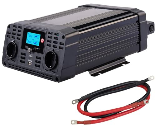 revolt Inverter: 12-V-Wechselrichter auf 230 Volt, USB-A und -C, 1.500 Watt, Sinuswelle (Spannungswandler 12V in 230V, Kfz Spannungswandler, 24V)