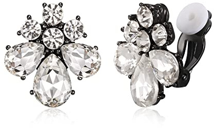 EVER FAITH - Pendientes de clip en forma de gota para mujer y niñas, con cristales de strass, flor, color plateado claro, Cristal, Sin piedra preciosa