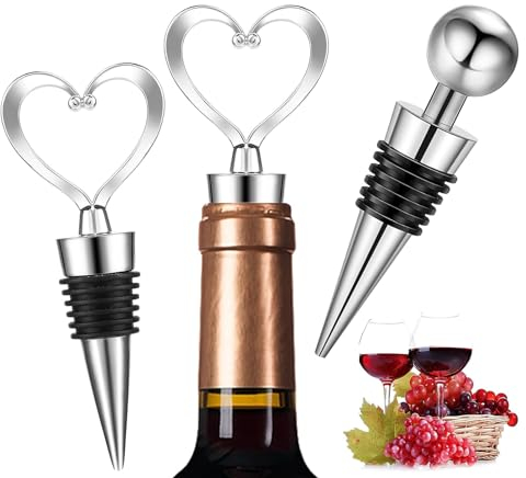 Wine Bottle Stoppers,2PCS Wine Stoppers for Bottles,Bottle Stoppers for Wine,Bottle Stopper Bottle,Reusable Bottle Saver Sealer Wine Corks for Wine Champagne Beer Spirits Collection(Heart +Round head)