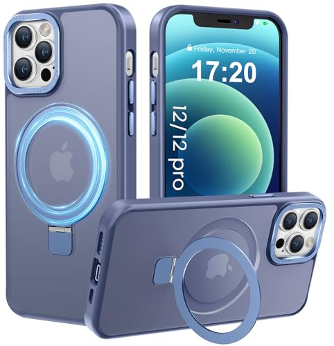 PuyaTeya für iPhone 12/12 pro Hülle mit Magnet Ständer, Far Peak Blue | Kratzfeste, fingerabdruckresistente, rutschfeste und stoßfeste [transluzent matte] Handyhülle für iPhone 12/12 pro