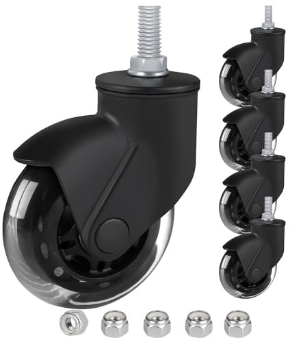 Toplimit 3 Office Chair Wheels Replacement with Threaded Stem 3/8-16x1 Heavy Duty Set of 5, Screw in Rubber Caster Wheels, Desk Chair Casters, Safe for Wood Floor, Tile and Carpets with Nuts